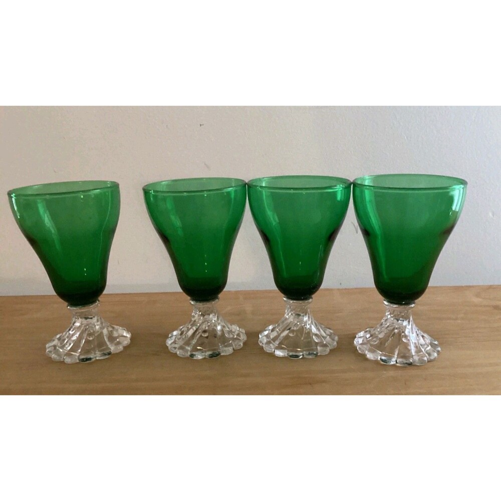 Set 4 Anchor Hocking Emerald Green 4.5" Cordial Glasses Burple